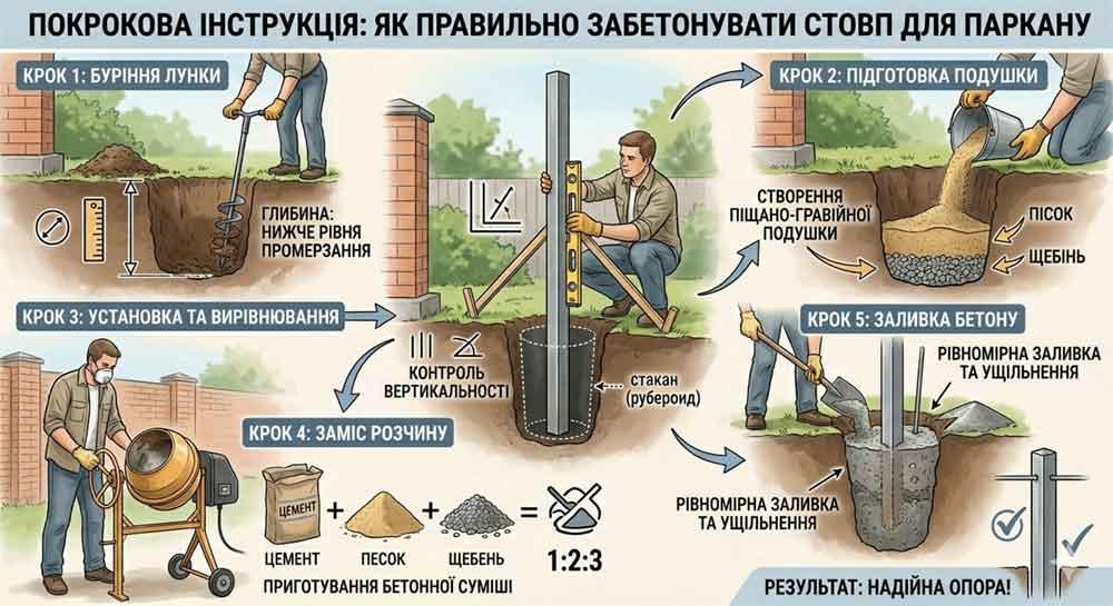 Як правильно забетонувати стовпи для паркану