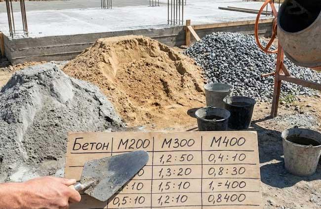 Пропорции бетона – рецепты и выбор марки для фундамента